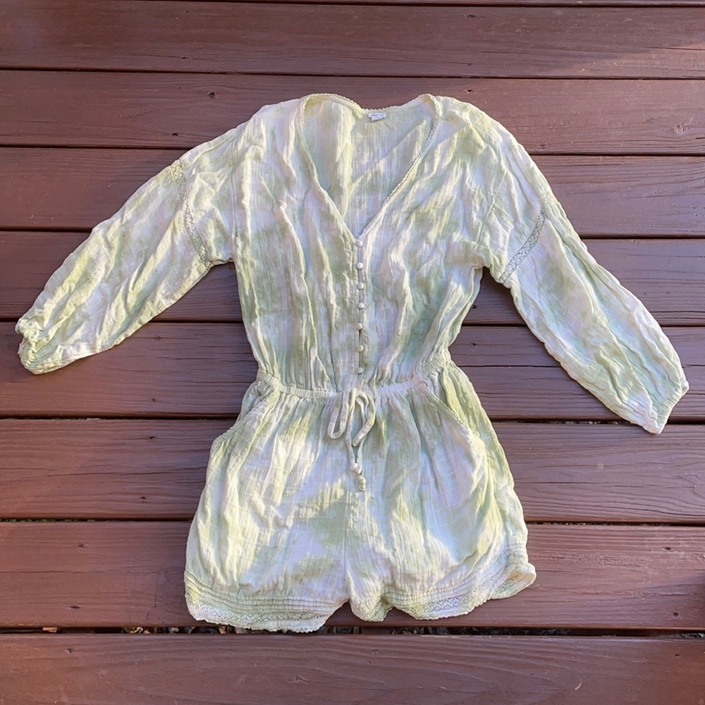 Aerie green tie dye long sleeve romper, size Medium